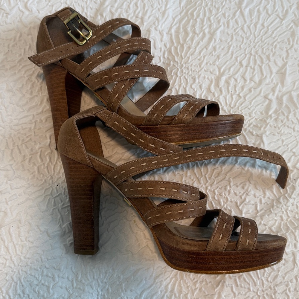 UGG Brown Suede Strappy Heeled Sandals